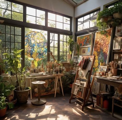 Lots Of Plants, Artists Studios, Art Studio Room, Home Decor Bathroom, Cubby House, House Aesthetic, Art Studio At Home, Dream Studio, Creative Spaces