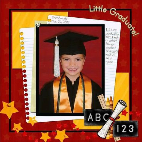 Kindergarden Graduation, School Memories Scrapbook, Scrapbook School, School Scrapbook Layouts, Graduation Scrapbook, Scrapbook Design Layout, Beautiful Scrapbook Layouts, Scrapbook Pictures, Scrapbooking Layouts Baby