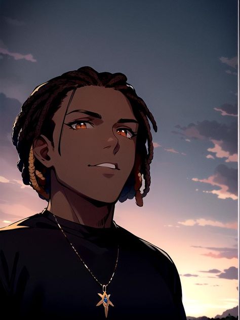 Black Man Character Art, Man Character Art, Story Concepts, Anime Haircut, Black Dreads, Mens Dreads, Black Anime Guy, Man Anime, Magical Kingdom