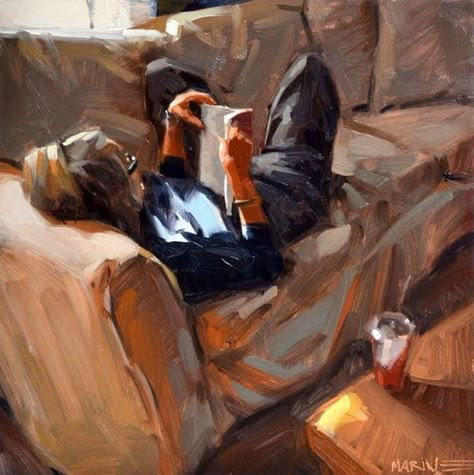 Paintings Of People Reading, Woman Reading Painting, Marine Paint, Girls Reading, Women Reading, People Reading, Reading Art, Woman Reading, Daily Painting