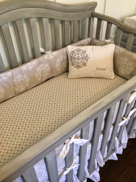 Painted Crib Ideas, Refinished Crib, Painted Cribs, Painting Crib, Painted Crib, Painted Nursery Furniture, Painting A Crib, Gray Crib, Baby Crib Diy