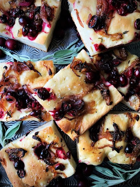 sweetsugarbean: Getting Festive: Caramelized Onion and Cranberry F... Cranberry Focaccia, Focaccia Recipes, Carmelized Onions, Dinner Rotation, Focaccia Recipe, Flaky Salt, Frozen Cranberries, Caramelized Onion, Sweet Onion