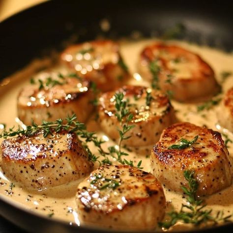 Soup Makers Recipes | Tender Pork Medallions in Mustard Cream Sauce | Facebook Tender Pork Medallions In Mustard Cream Sauce, Pork Medallions In Mustard Cream Sauce, Pork Medallions With Mustard Cream Sauce, Pork Tenderloin With Creamy Mustard Sauce, Pork Tenderloin With Mustard Cream Sauce, Pork Loin Medallions Recipes, 1 Lb Pork Tenderloin, Stovetop Dinners, Soup Recipes Simple