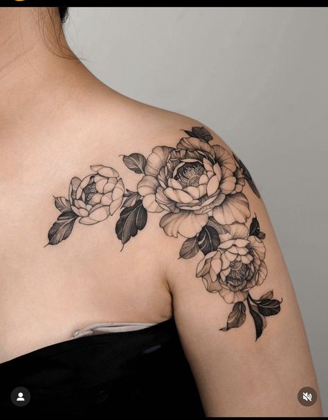 Black Peony Tattoo Design, Black And Grey Botanical Tattoo, Black And Grey Peony Tattoo, Black And Grey Floral Tattoo, Peony Flower Tattoos, Tattoo 2024, Peony Tattoo, Black Peony, Chicano Drawings