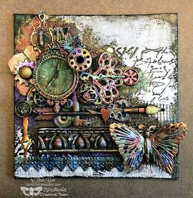 FRIENDS in ART: Time on the Wings of a Butterfly for Finnabair Mixed Media Canvas Art, Steampunk Mixed Media, Altered Canvas, Art Pinterest, Steampunk Crafts, Wine Painting, Steampunk Diy, Steampunk Art, Mixed Media Projects