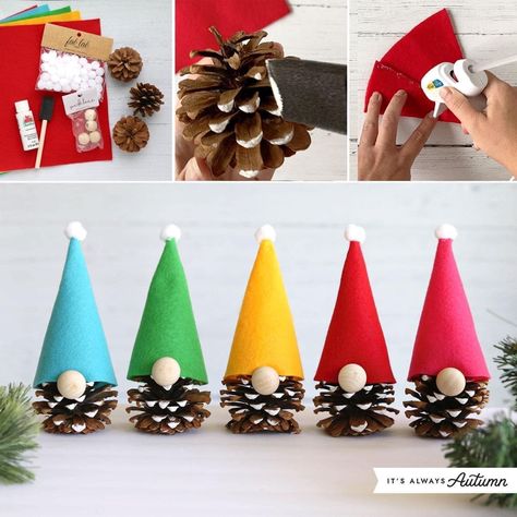 Pinecone Gnomes, Decoracion Navidad Diy, Høstaktiviteter For Barn, Juleverksted For Barn, Pinecone Crafts Christmas, Pinecone Crafts, Cone Crafts, Diy Pinecone, Handmade Christmas Crafts