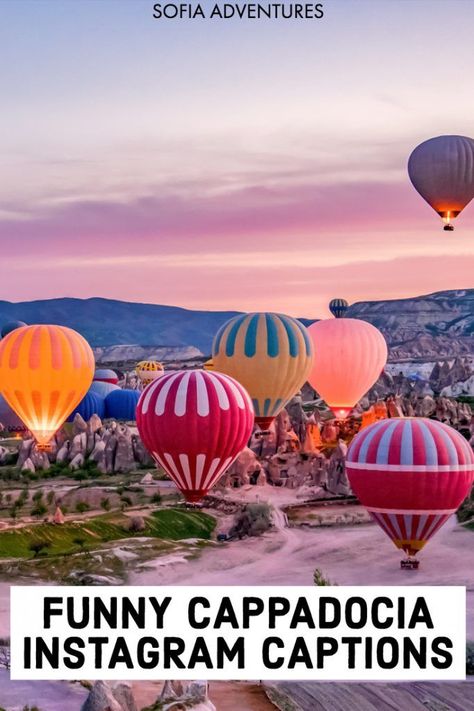 Are you planning to visit Cappadocia, Turkey? We've gathered the best Cappadocia puns that are the perfect companion for your Cappadocia Instagram photos! Use these with your Cappadocia photos to make your followers snort-laugh with these silly but delightful Turkey puns and jokes. Turkey Pun, Cappadocia Balloon, Turkey Vacation, Captions For Instagram Posts, Turkey Travel Guide, Balkans Travel, Instagram Places, Istanbul Hotels, Travel Captions