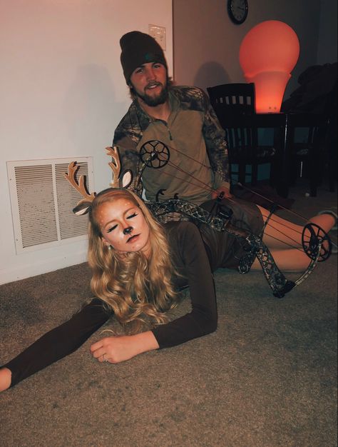 Halloween College Couple Costumes, Doe Costume Women, Western Halloween Costumes Couples, Deer And Hunter Couples Costume, Homecoming Couples Outfits, Deer And Hunter, Sam Halloween, Deer Halloween Costumes, Bear Paw Boots