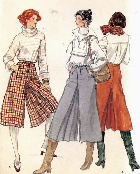 Vogue 9882 culottes 70s Elegant Fashion, Retro Style Outfits, Vintage Clothes Patterns, Women's Sewing Patterns, Divided Skirt, Vintage Vogue Patterns, Vintage Vogue Sewing Patterns, Patron Vintage, Vogue Vintage