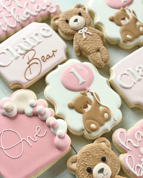 Beary First Birthday Balloons, Bear First Birthday Cookies, Teddy Bear 1st Birthday Girl, Teddy Bear First Birthday Girl, Beary First Birthday Cookies, First Birthday Teddy Bear Theme, Beary First Birthday Girl, Isabella Cake, Teddy Bear Birthday Theme