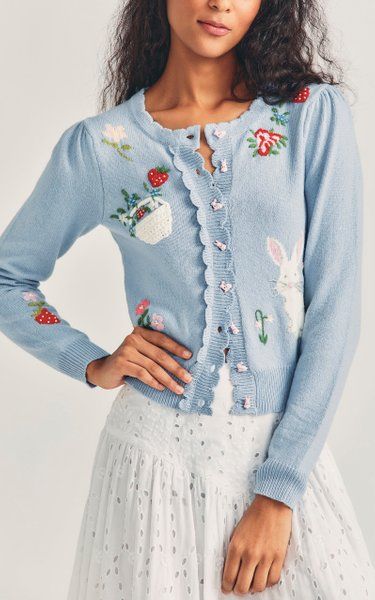 Bunnies And Flowers, Asian Style Dress, Duster Cardigan Sweater, Alpaca Cardigan, Tweed Pattern, Leopard Print Cardigan, Adorable Bunny, Rock Outfits, Blue And White Style