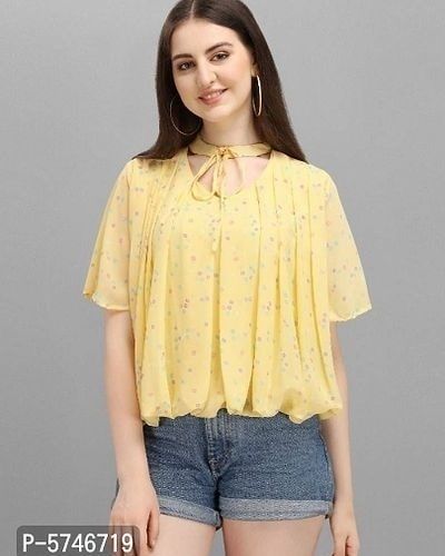 1 Likes, 0 Comments - Krishna joshi (@krjotrends) on Instagram: “Stylish Georgette Top for Women Stylish Georgette Top for Women *Fabric*: Georgette *Type*: Regular…” Printed Georgette Tops Western, Georgette Tops Western, Top For Women Stylish, Western Tops For Women, Tops For Women Stylish, Top Designs For Women, Georgette Tops, Knot Top, Western Tops