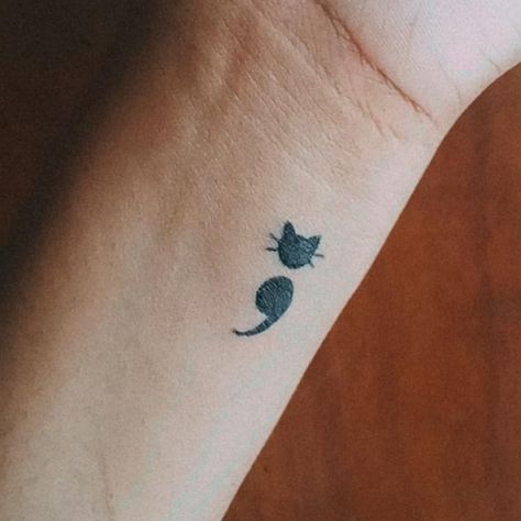 semicolon cat tattoo - Sun And Moon Semicolon, Cat Tattoo In Memory, Cat Tattoo Placement Ideas, Cat Semi Colon Tattoos, Semi Colon Bird Tattoo, To Do List Tattoo, Cat Tatoos Idea, Semicolon Cat Tattoo, Butterfly Cat Tattoo