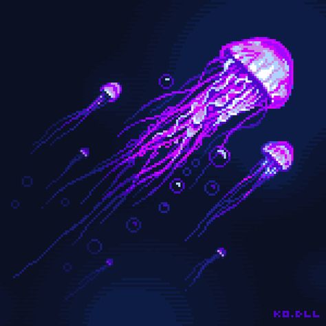 Art Pixel, Cool Pixel Art, Jellyfish, Pixel Art, Floating, Log In, Log, Purple, Water