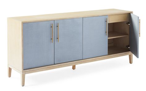 Light Blue Wooster Console — design by Christina Perry Storage Console, Console Design, Console Cabinet, Serena And Lily, Blue Wood, Media Console, Wood Furniture, Blue Grey, Light Grey