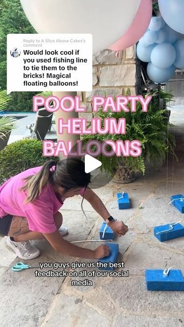 Party Hop 🎉 Balloons 🎈 on Instagram: "Fishing wire is now our go to this summer 🤩 for helium pool balloons 🎈 Definitely would do the 260 again for extra safety 🤣 Let us know what you think of this baby shower balloon setup 💙💖🎉

#balloondecor #heliumballoons #babyshower #poolparty #partydecorations #partyplanner #balloons #party #partyideas #balloonstylist #events" Helium Balloons In Pool, Balloons In Pool, Pool Party Balloons, Baby Shower Pool Party, Pool Balloons, Inside Pool, Balloon Clusters, Fishing Wire, Floating Balloons