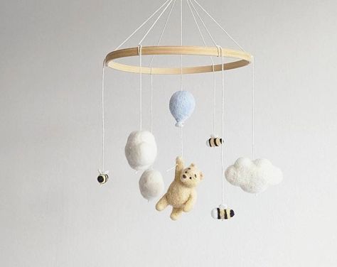 FeltedbyBeth - Etsy UK Winnie The Pooh Mobile, Pooh Mobile, Fuchs Baby, Baby Mobile Felt, Space Themed Room, Winnie The Pooh Nursery, Wood Nursery, Crib Toys, Baby Room Inspiration