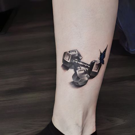 Dumbell Tattoo Design, Dumbbell Tattoo Design, Gym Tattoo Ideas For Women, Gym Tattoos Women, Dumbell Tattoo, Gym Tattoo Ideas For Men, Weightlifting Tattoo, Gym Tattoo Ideas, Tattoos On Forearm