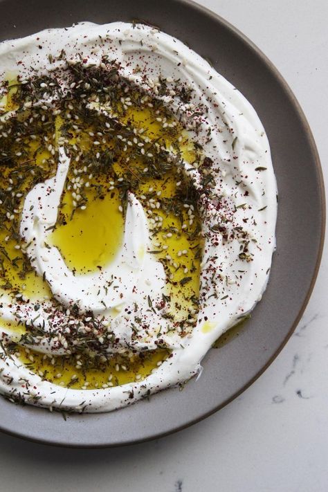 Za'atar and Labneh | HonestlyYUM Zaatar Recipe, Labneh Recipe, Middle East Food, Za Atar, Eastern Cuisine, Homemade Spices, Lebanese Recipes, Persian Food, Mediterranean Dishes