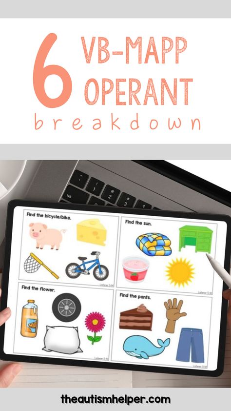 If you’re anything like me and you had no idea what the VB-MAPP was on your first day as a special education teacher, I’m here to let you know that you are not alone. As someone who received an in-the-moment crash course, I want to take some time to dive into some of the verbiage that is frequently used when it comes to all things VB-MAPP. One blog post will never get close to explaining all that you need to know, so I’m going to begin with 6 of the operants that the VB-MAPP assesses and why. Applied Behavior Analysis Activities, Applied Behavior Analysis Training, Listening And Following Directions, Aba Therapy Activities, Verbal Behavior, Applied Behavior Analysis, Aba Therapy, Behavior Analysis, Exam Prep