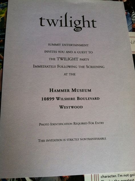 Twilight party invite @ Hammer Museum in Westwood, CA Twilight Party Invitations, Hammer Museum, Twilight Party, Member Card, Guilty Pleasure, Guilty Pleasures, Twilight Saga, Party Invite, Party Invitations