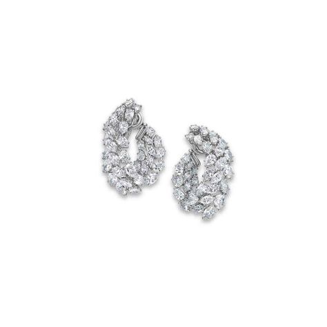 A PAIR OF DIAMOND EAR PENDANTS, BY HARRY WINSTON Each hoop earring set throughout with pear and marquise-cut diamonds, mounted in gold, 3.7 cm Hoop Earring Set, Ear Clips, Harry Winston, Marquise Cut Diamond, Hoop Earring Sets, Precious Gems, Marquise Cut, White Diamonds, Stone Earrings