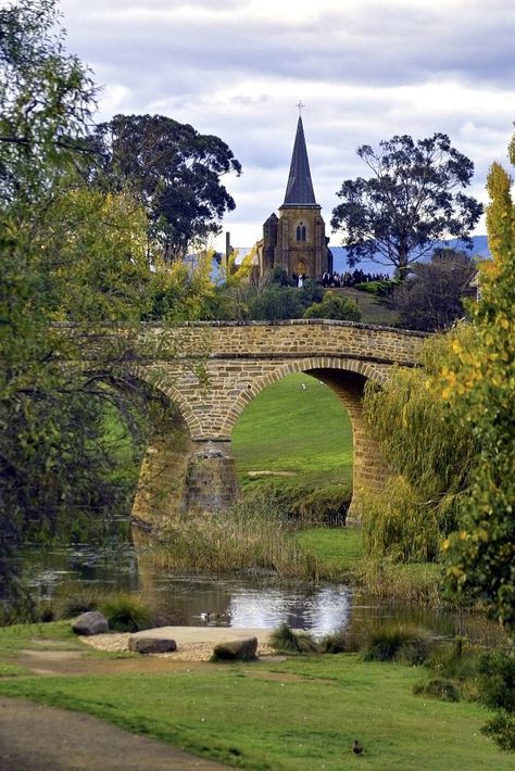 Richmond Bridge, Tasmania. Richmond Bridge (1823). Originally named Bigge's Bridge, Richmond Bridge is Australia's oldest bridge still in use. It was built by convicts from sandstone quarried at Butchers Hill and hauled by hand carts to the bridge site. Richmond Tasmania, Tasmania Road Trip, Australian Travel, Tasmania Australia, Travel Australia, Hobart, Australia Travel, Tasmania, The Bridge