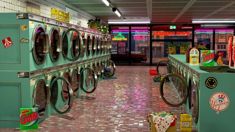 80'S Laundromat , Harshal Gaikwad Laundromat Aesthetic, Layout, Design