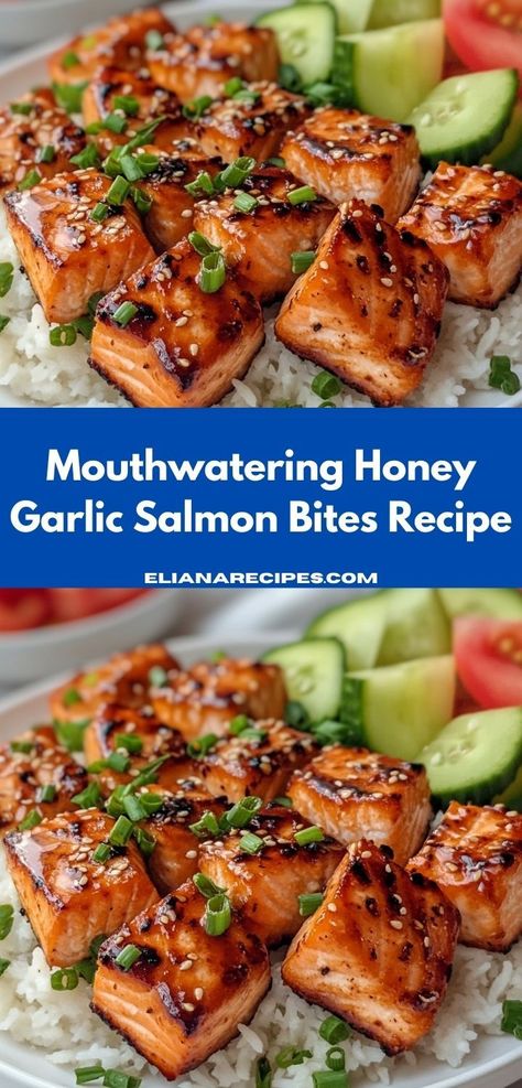 Honey Garlic Salmon Bites, Garlic Salmon Bites, Honey Salmon Recipes, Salmon Bites Recipe, Quick Salmon, Salmon Bites, Salmon Soy Sauce, Honey Garlic Salmon, Honey Salmon