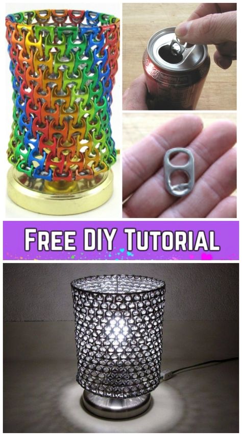 DIY Cool Soda Can Pop Top Lamp Shade Tutorial - Video Can Pop Top Ideas, Soda Can Top Crafts, Crafts With Soda Tops, Soda Top Crafts, Pop Top Crafts Diy, Monster Can Tab Crafts, Pop Can Tab Crafts, Soda Can Tab Crafts, Hand Inspiration