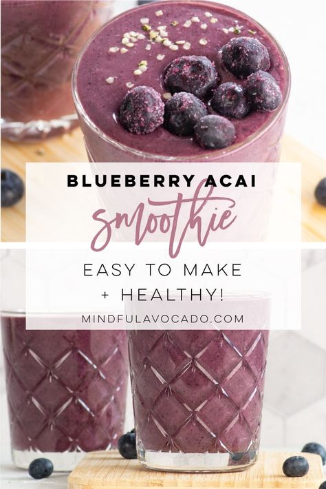 Acai smoothie recipe is so easy to make and healthy! It's naturally sweetened, even kids will enjoy! #acaismoothie #blueberryacai #vegansmoothie #healthysmoothie | Mindful Avocado Acai Smoothie Recipe Healthy, Açaí Smoothie Recipe, Açai Smoothie, Açaí Smoothie, Acai Smoothie Recipe, Smoothies Easy, Katherine Middleton, Berry Smoothies, Low Sugar Smoothies