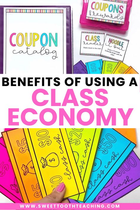 Struggling with classroom management can be tough. If you're looking for classroom management ideas, try a class economy system which allows your students to earn money and classroom economy rewards. This classroom management strategy gives students practice with real-world math skills and teaches them leadership qualities. Plus, it saves you money! Learn more reasons why the class economy system is such a powerful classroom management tool to use in the classroom in my blog post. Classroom Currency Reward System, Classroom Economy Rewards, 3rd Grade Behavior Management System, 3rd Grade Classroom Management Ideas, Classroom Bucks Reward System, Classroom Management 3rd Grade, Classroom Management Elementary Behavior Rewards Incentive Ideas, Point System For Classroom Management, Classroom Management 4th Grade