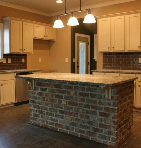 Brick island Kitchen Island Unique, Brick Kitchen Island, Industrial Brick, Brick Wall Kitchen, Kitchen Credenza, Kitchen Bars, Kitchen Island Ideas, Brick Kitchen, Kitchen Corner