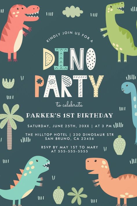 Cute Dinosaurs Dino Birthday Party Invitations for Boys Dino Party Invitation, Cute Birthday Party, Modern Birthday Party, Cute Dinosaurs, Dinosaur Invitations, Princess Birthday Invitations, Dino Birthday Party, Dinosaur Birthday Invitations, Dinosaur First Birthday