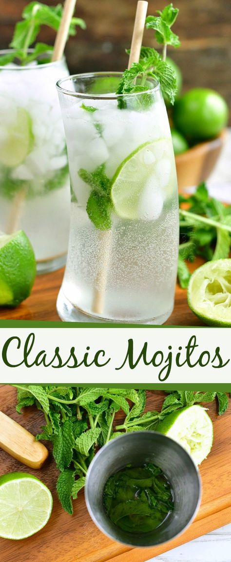 Classic Mojito Recipe. It is a beautiful Cuban cocktail that is slightly sweet and refreshing. There are only five ingredients here: mint, simple syrup, lime juice, rum, and seltzer water. #drink #cocktail #rum #summerdrink #mojito Best Mojito Recipe, Mojito Recipe Classic, Mojito Drink, Classic Mojito, Mint Drink, Mint Cocktails, Simple Cocktail, Mint Simple Syrup, Cocktail Drinks Alcoholic