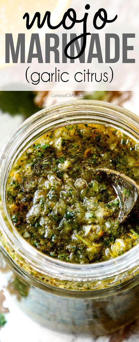 Chermoula Recipe, Mojo Marinade, Chimichurri Sauce Recipe, Carlsbad Cravings, Marinade Sauce, Chimichurri Sauce, Marinade Recipes, Cuban Recipes, Chicken Marinades