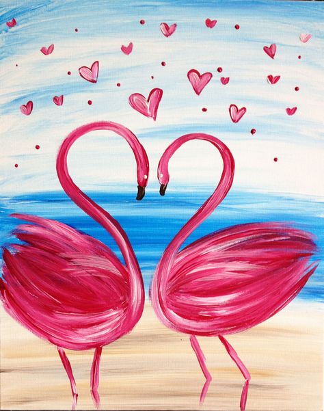 Pinot's Palette - Montrose Painting Library Painting Library, Pinots Palette Paintings, Palette Painting, Cute Drawings Of Love, Love Birds Painting, Flamingo Painting, Easy Canvas, Flamingo Art, Easy Canvas Painting