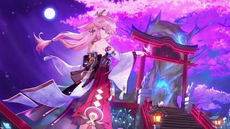 Genshin Gif, Animated Wallpaper For Pc, Miko Genshin, Live Wallpaper For Pc, 4k Wallpaper Download, Gif Background, Yae Miko, Banner Gif, Wallpaper Animes