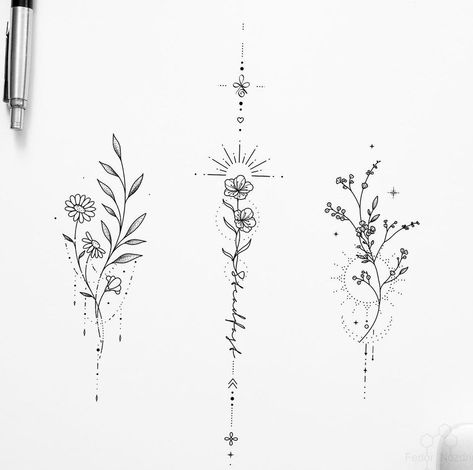 Flowers Tattoo Design, Tiny Flower Tattoos, Symbols Tattoo, Flower Spine Tattoos, Cowgirl Tattoos, Tattoo Symbols, Unalome Tattoo, Wildflower Tattoo, Small Pretty Tattoos