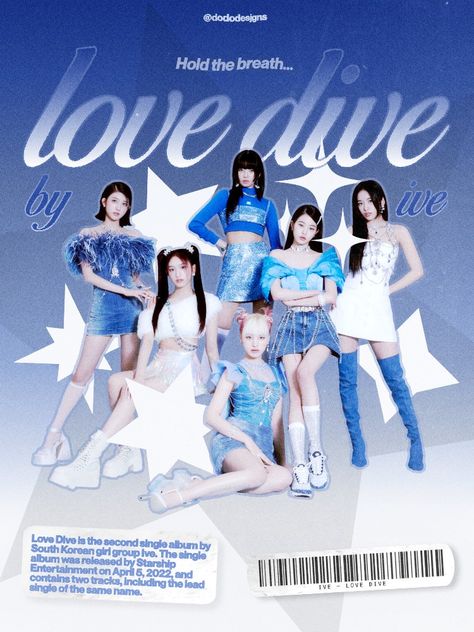 ive love dive graphic design kpop edit Ive Aesthetic Poster, Kpop Posters Blue, Kpop Blue Poster, Cute Kpop Posters, Itzy Prints, Kpop Prints Aesthetic, Koop Poster, Kpop Wall Prints, Kpop Posters Aesthetic