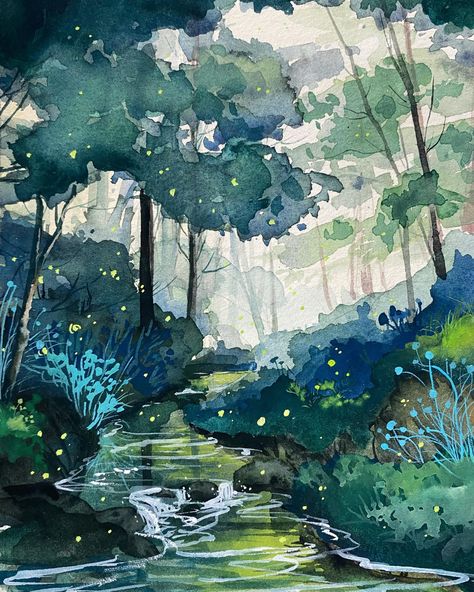 Enchanted Painting, Gouache Landscapes, Connecticut Summer, Gouache Landscape Painting, Glow Fairy, Landscape Gouache, Gouache Ideas, Aesthetic Tech, Purple Landscape