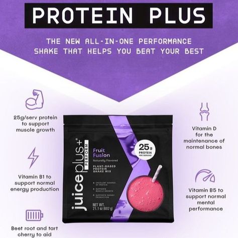 We use soy protein because it’s the only 🌱 plant-based protein source that contains all 9 essential amino acids to give you the same benefits as other protein sources! Protein PLUS whole food ingredients that help you perform.​ ​And for your peace of mind, 🟣⚫⚪ Juice Plus+ Perform is ✅ made without GMO ingredients ✅ gluten-free ✅ suitable for vegans ✅ certified for quality and safety by NSF! Follow my link below and find out more: https://ff16001.juiceplus.com/nz/en/get-started Juice Plus Perform, Juice Plus Shakes, Juice Plus Capsules, Protein Fruit, Workout Shakes, Skin Care Business, Essential Amino Acids, Simple Nutrition, Mental Energy