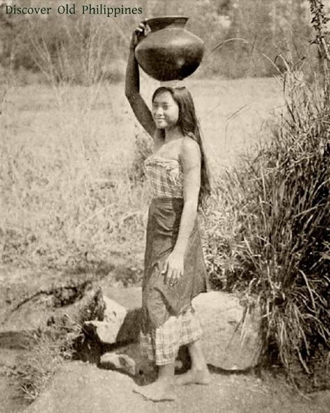 Old Philippines, Filipino Woman, Filipino Clothing, Filipino Fashion, Filipino Art, Philippine Art, Philippines Culture, Water Carrier, Filipino Culture