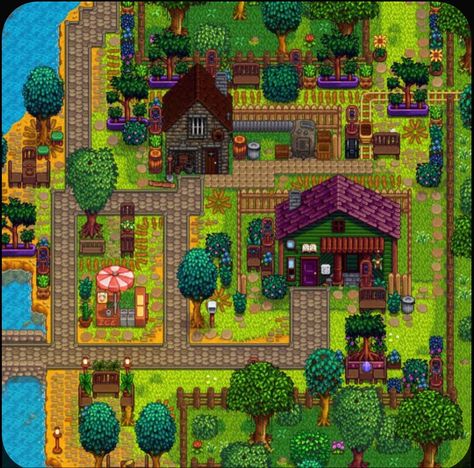 Stardew Valley Blacksmith Shed, Stardew Valley Outside Decor, Stardew Valley Town Decor, Stardew Valley Decoration Ideas, Stardew Layout, Stardew House, Stardew Valley Aesthetic, Stardew Farm, Valley Aesthetic