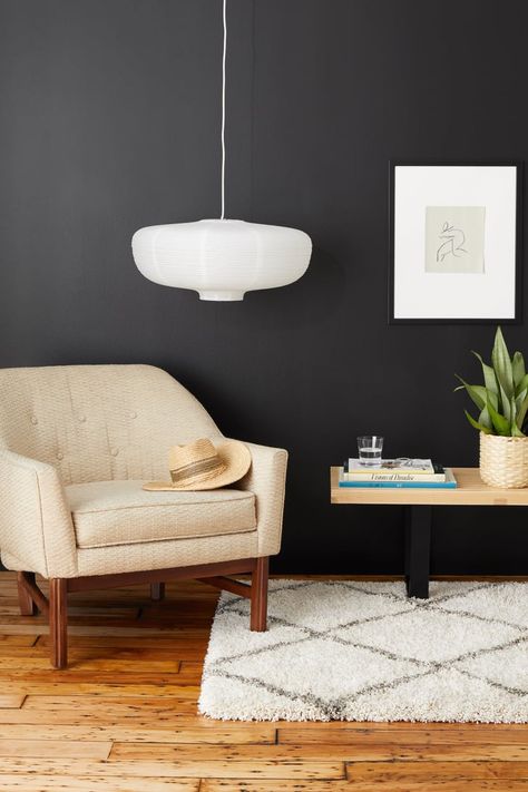 How to Pull Off a Matte Black Accent Wall While Keeping Your Space Nice and Bright Black Matte Wall, Matte Black Wall Paint, Best Matte Black Paint For Walls, Matte Black Accent Wall Living Room, One Black Wall Bedroom, Matte Black Accent Wall, Home Interior Layout, Black Wall Paint, Black Wall Bedroom