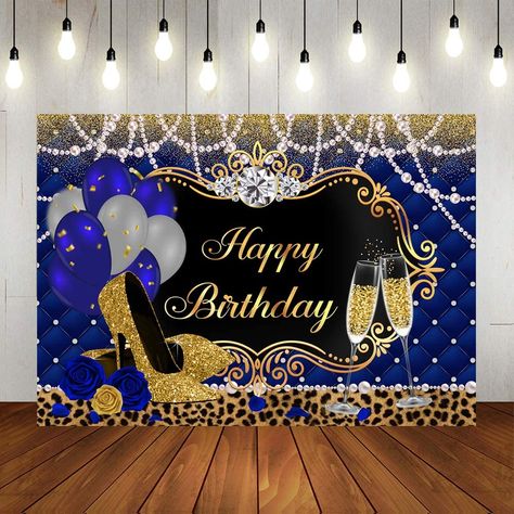 Amazon.com : Lofaris Gold and Royal Blue Birthday Backdrop for Women Happy Birthday Party Background High Heels Blue and Sliver Balloons Pearl Leopard Decorations for Any Age Adults Women Party Supplies 7x5ft : Electronics Leopard Birthday Party, Leopard Birthday, Unique Party Themes, Happy Birthday Backdrop, Birthday Party Background, Rose Gold Party, Royal Blue And Gold, Diy Backdrop, Blue Birthday