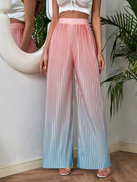 Free Returns ✓ Free Shipping On Orders $49+ ✓. Ombre High Waist Plisse Wide Leg Pants- Women Pants at SHEIN. Pleated Pants Outfit, Sleeping Beauty Wedding, Tie Dye Men, Color Trends Fashion, Women Bottoms, Peach Fuzz, Colored Pants, Fashion Design Sketches, Women Pants