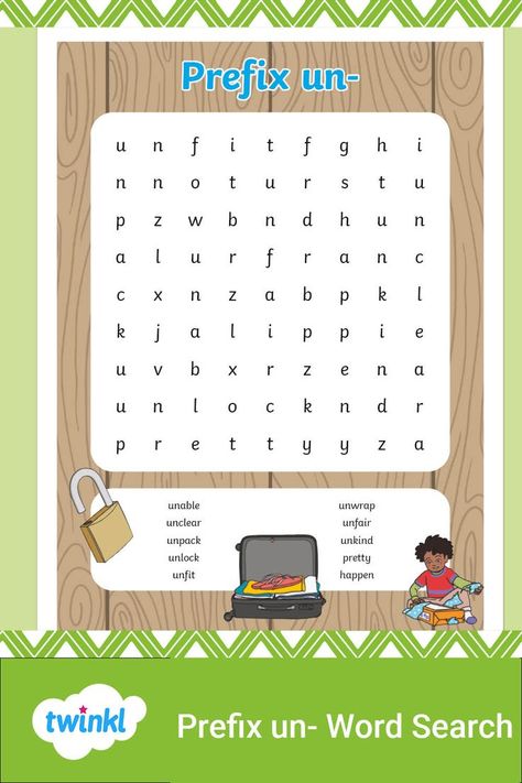 This word search works well with the rest of the prefix un- worksheets and resources as a fun additional activity. The word search could be used as a homework activity, or as a consolidation activity. This amazing resource can also be used for as an extra resource for learners who have completed other tasks, as there is minimal teacher involvement necessary, and children love the feeling of accomplishment once all the words have been found. Prefix Un, Homework Activities, Learning Phonics, Base Words, Different Words, Happy Words, Class Ideas, Child Love, Elementary School