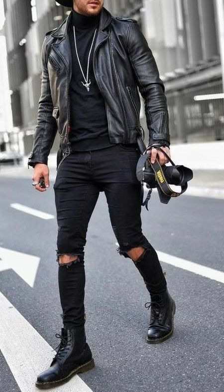 X Photography, Menswear Outfits, Leather Jacket Outfit Men, Black Outfit Men, Celebrities Leather Jacket, Tee Shorts, Vans Converse, All Black Fashion, Mens Fashion Edgy