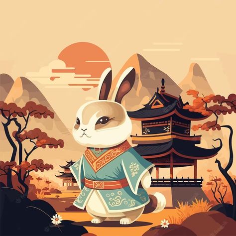 Premium Vector | Chinese new year lunar 2023 year of the rabbit zodiac signs Lunar 2023, New Year Anime, Geisha Artwork, Lunar Festival, Chinese Zodiac Rabbit, 2023 Year Of The Rabbit, Chinese Illustration, New Year Illustration, Rabbit Tattoos